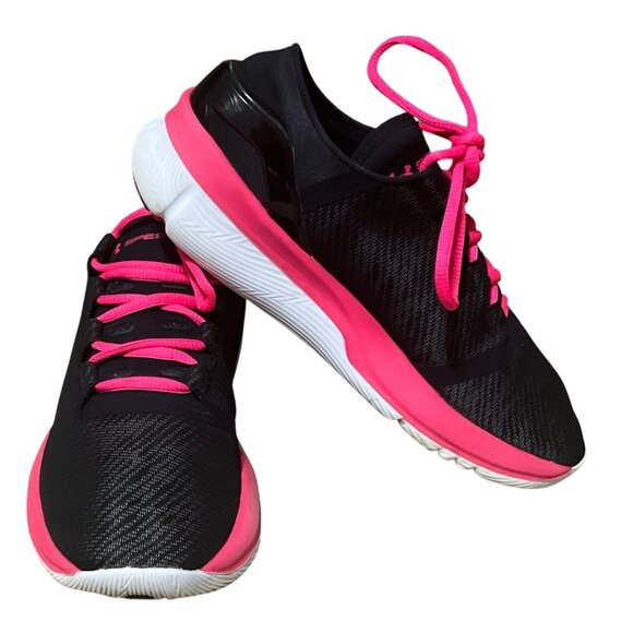 BUY UNDER ARMOUR WOMENS SPEEDFORM TURBULENCE RUNNING SHOES. SIZE 9.5 BLACK/ pink - Picture 2 of 11